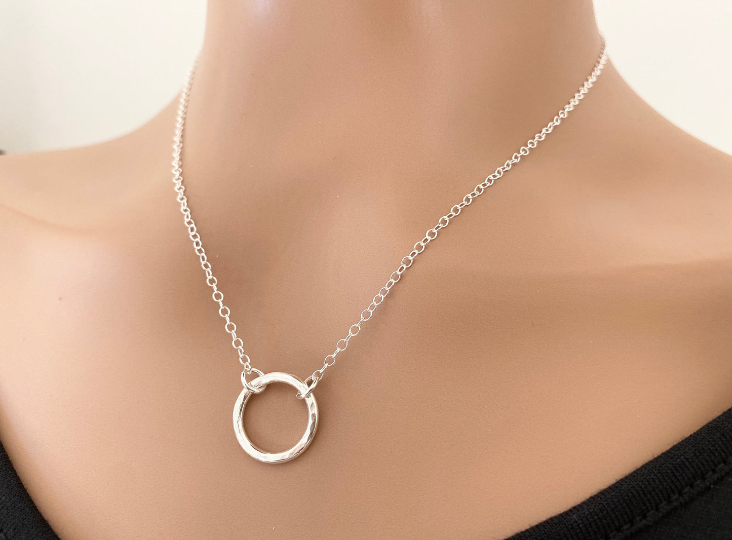 Silver ring necklace, Infinity necklace, ring circle necklace, gift for her 