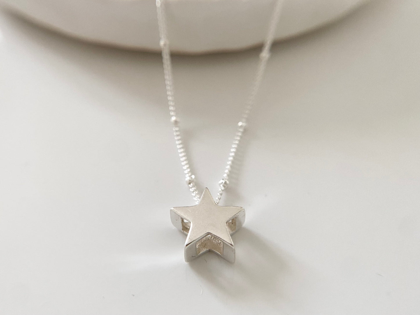 Sterling Silver Star Bead Necklace on a Satellite Chain