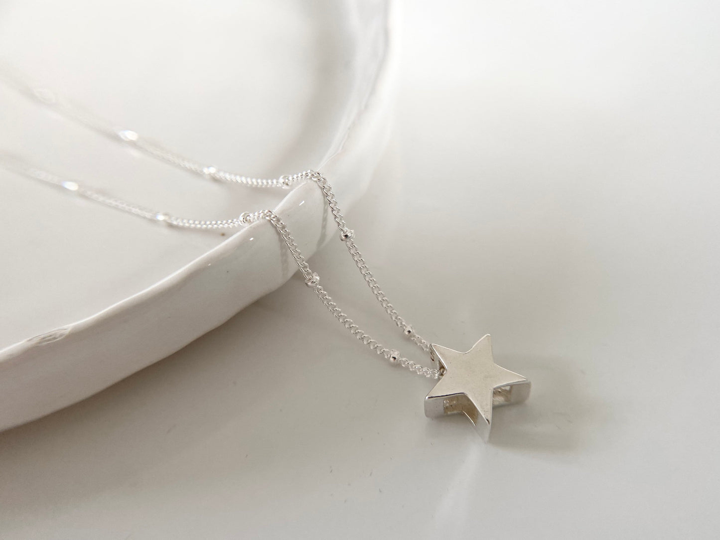 Sterling Silver Star Bead Necklace on a Satellite Chain