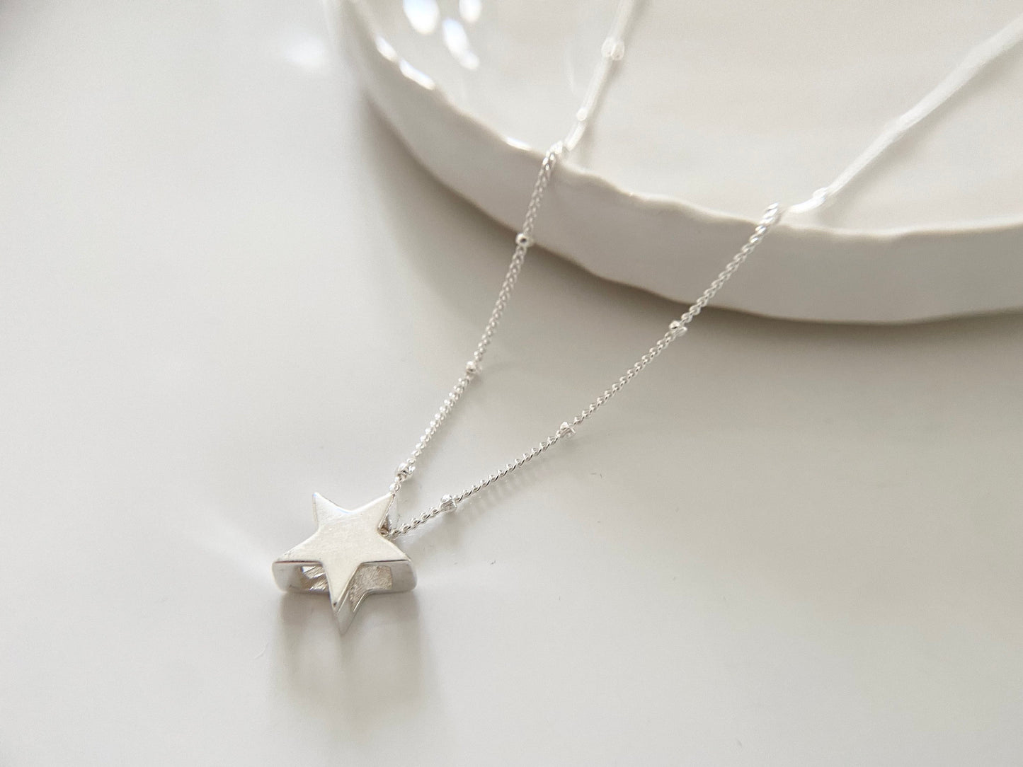 Sterling Silver Star Bead Necklace on a Satellite Chain