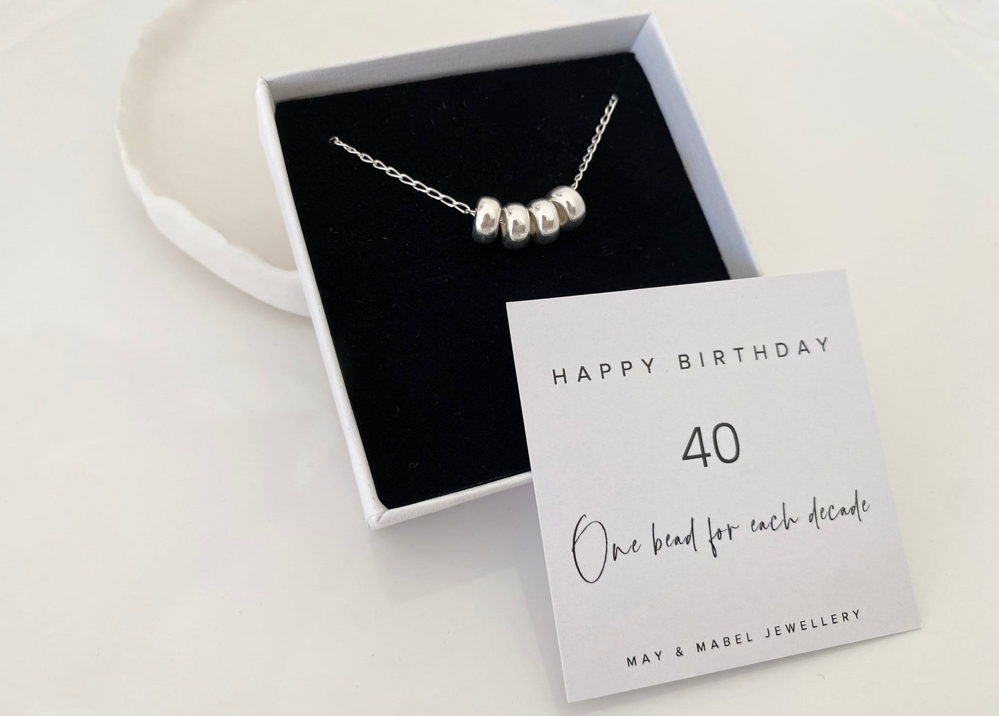 40th Birthday Sterling Silver Necklace with Rondelle Beads