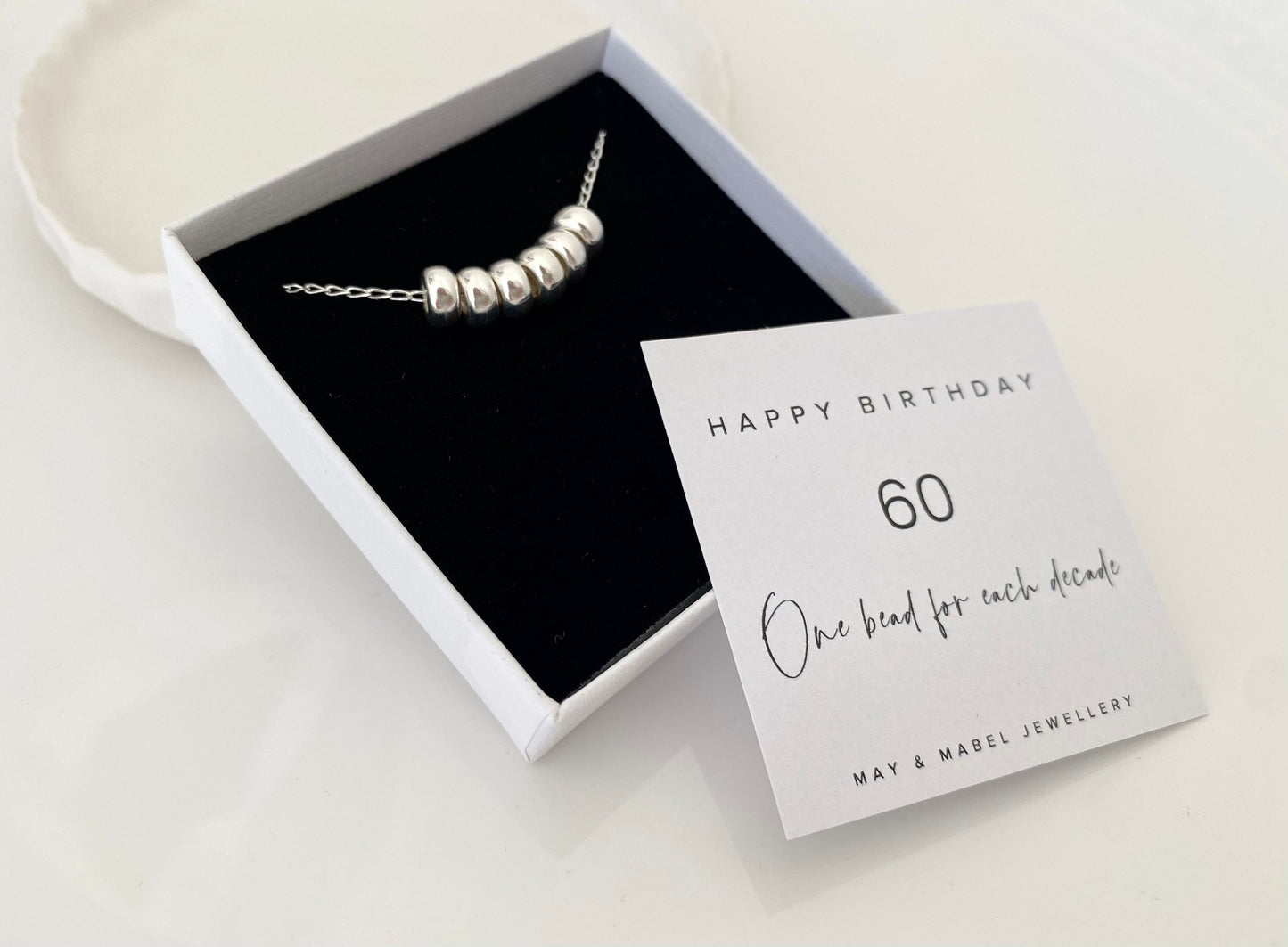 60th Birthday Sterling Silver Necklace with Rondelle Beads