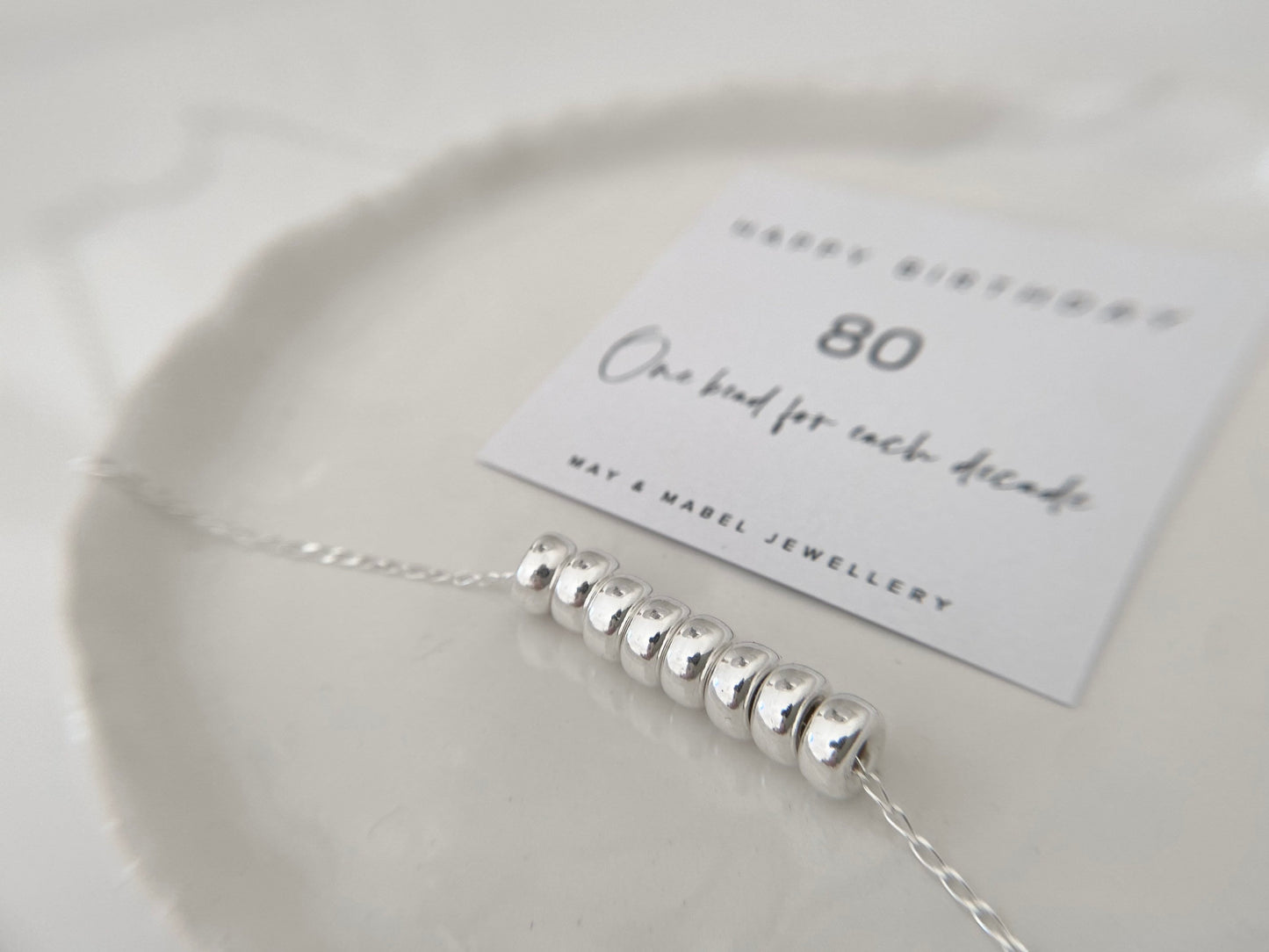 80th Birthday Sterling Silver Necklace with Rondelle Beads