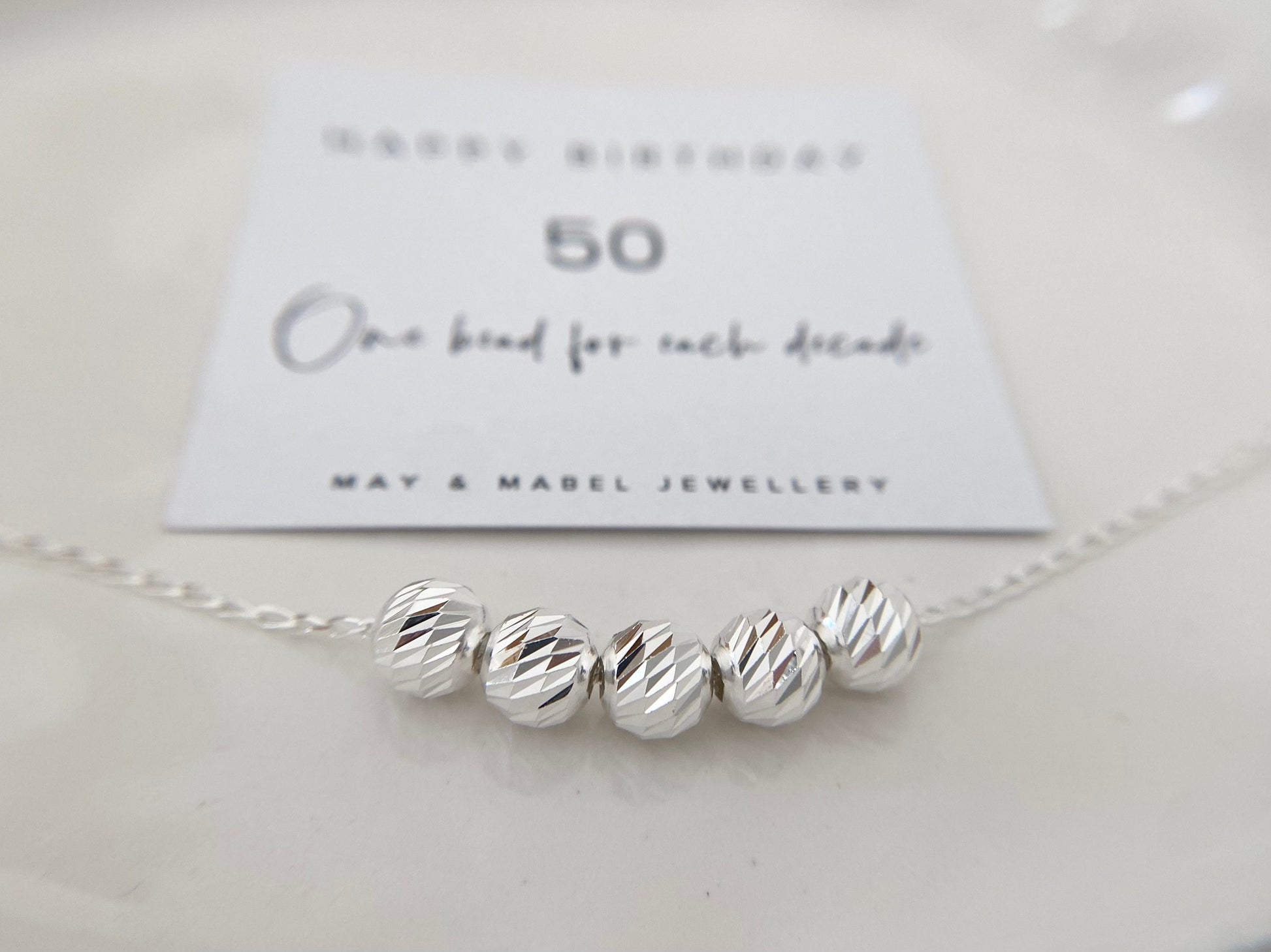 Silver 50th necklace, five decades necklace, gift for her 