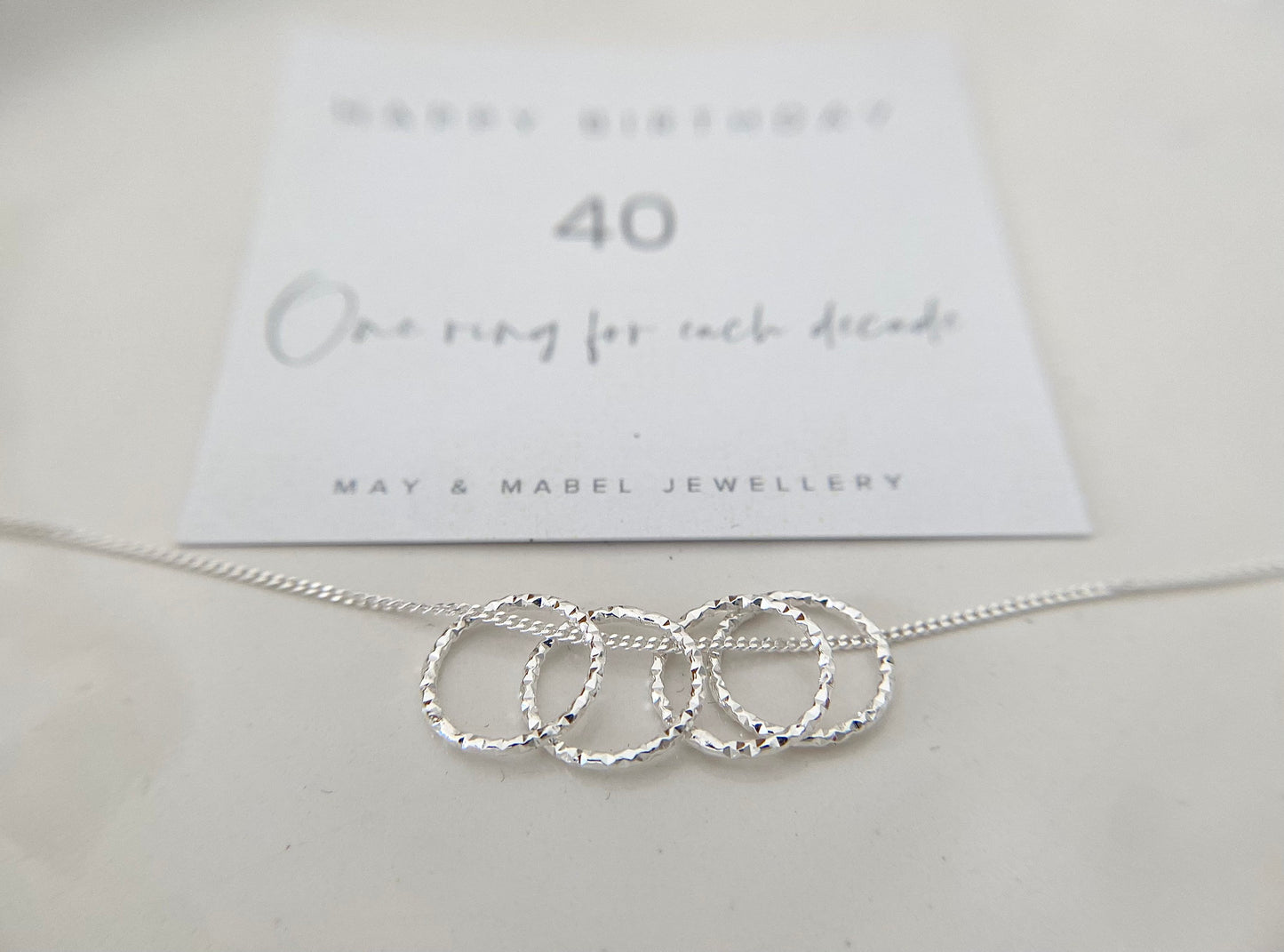 40th Birthday Sterling Silver Necklace with Diamond Cut Rings