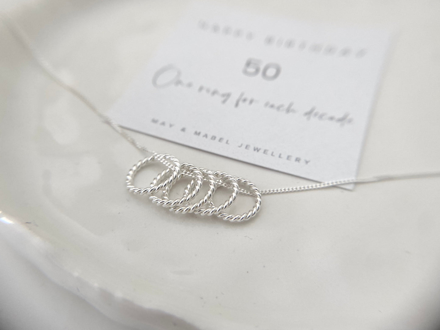 50th Birthday Sterling Silver Necklace with Twisted Rings