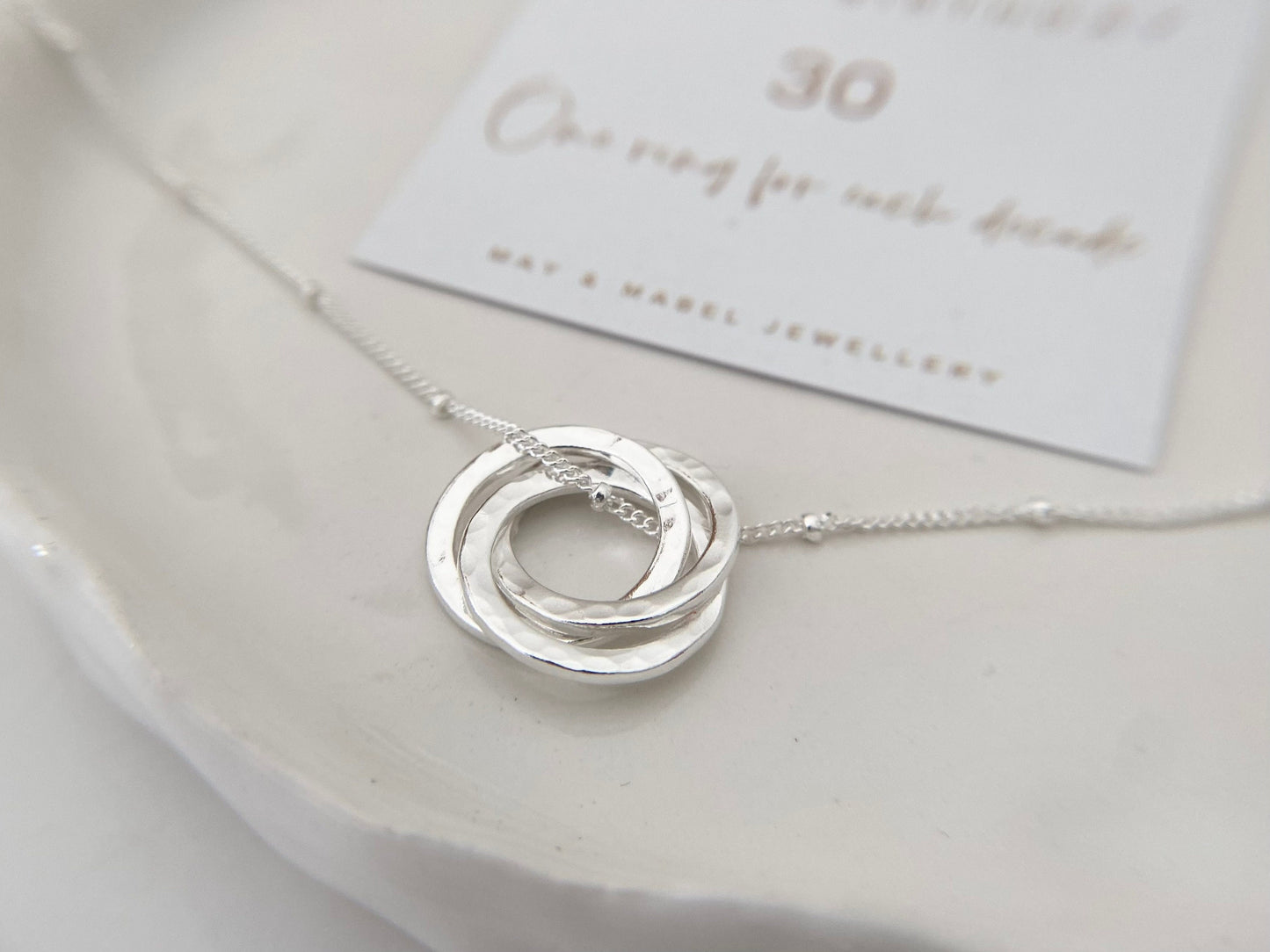 30th Birthday Sterling Silver Necklace on Satellite Chain for Three Decades