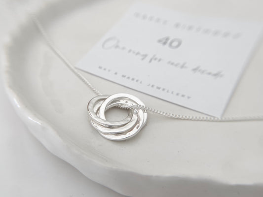 Four ring silver necklace 40th birthday 