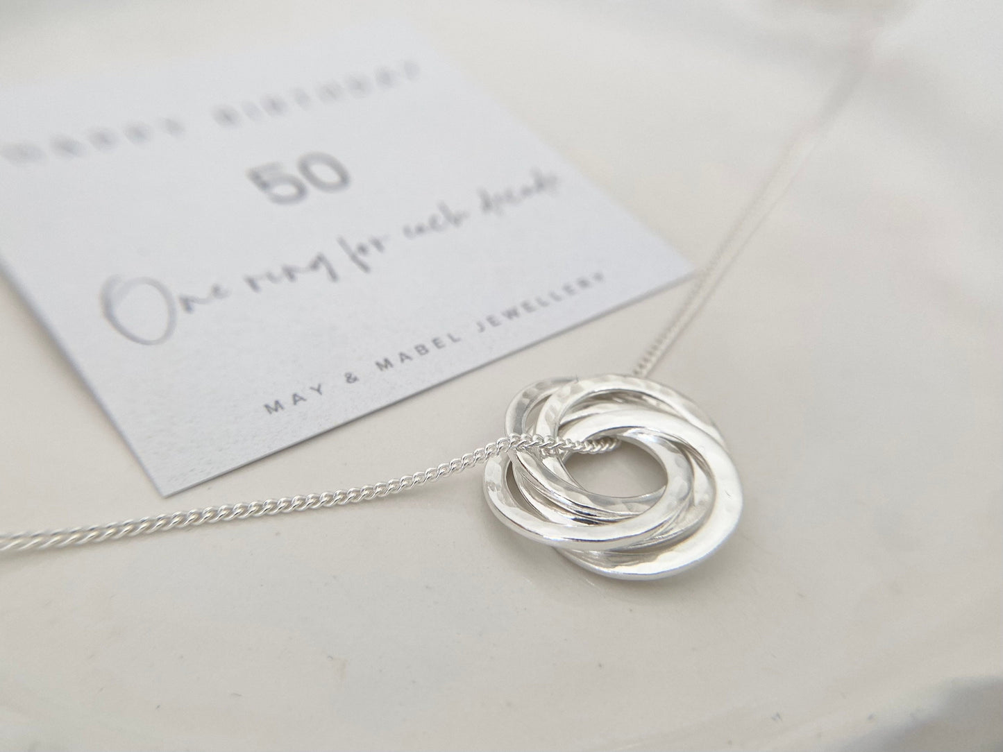 50th Birthday Sterling Silver Five Interlocking Rings Necklace