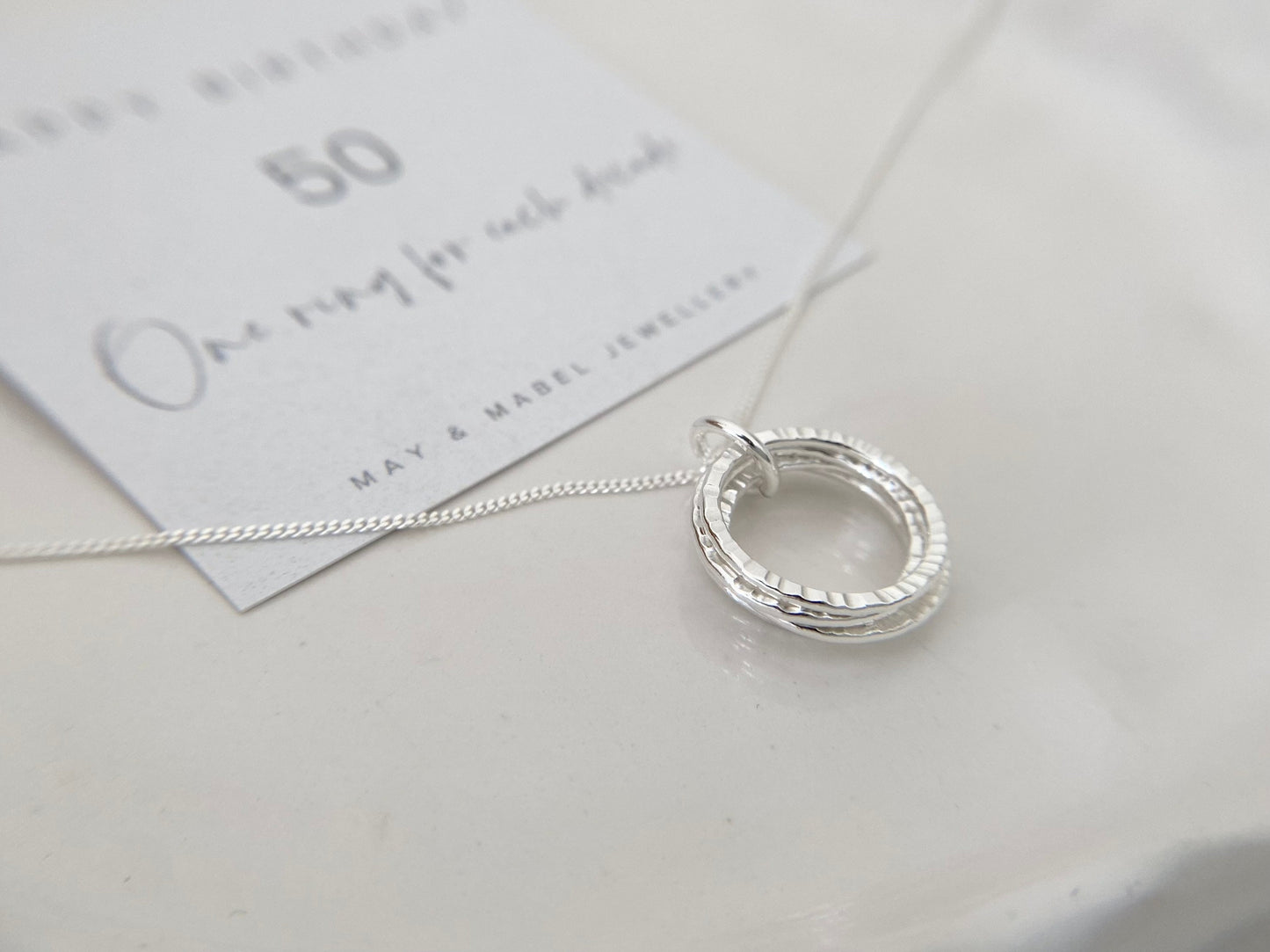 50th Birthday Sterling Silver Textured Necklace