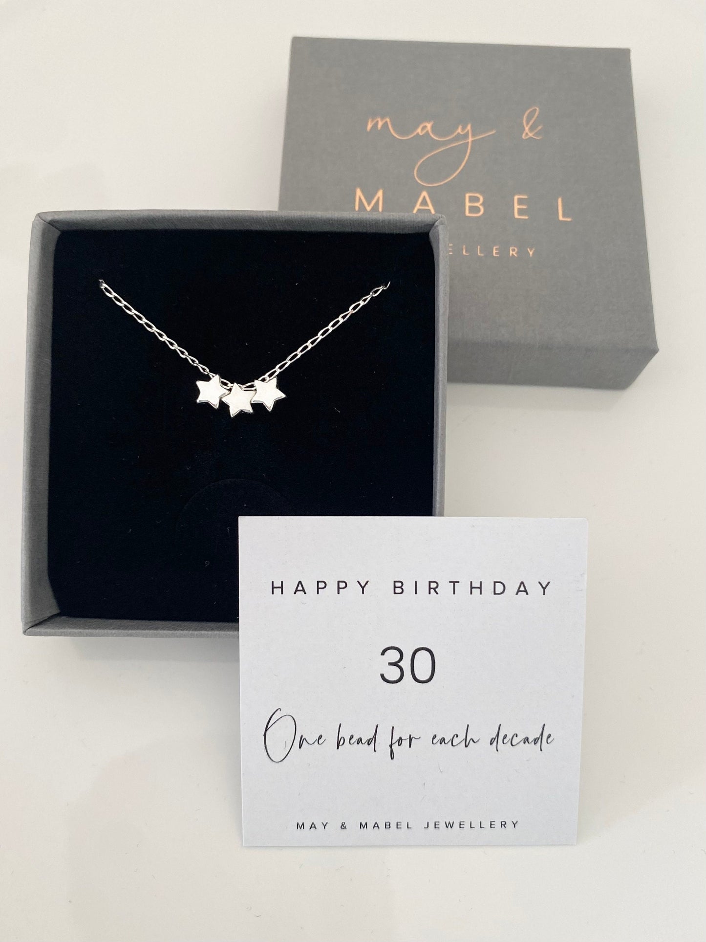 30th Birthday Sterling Silver Tiny Star Necklace for Three Decades