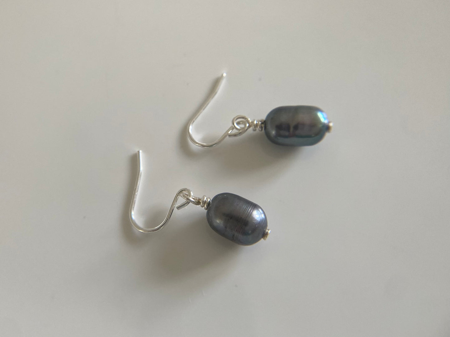 Silver Earrings with Petite Peacock Pearls