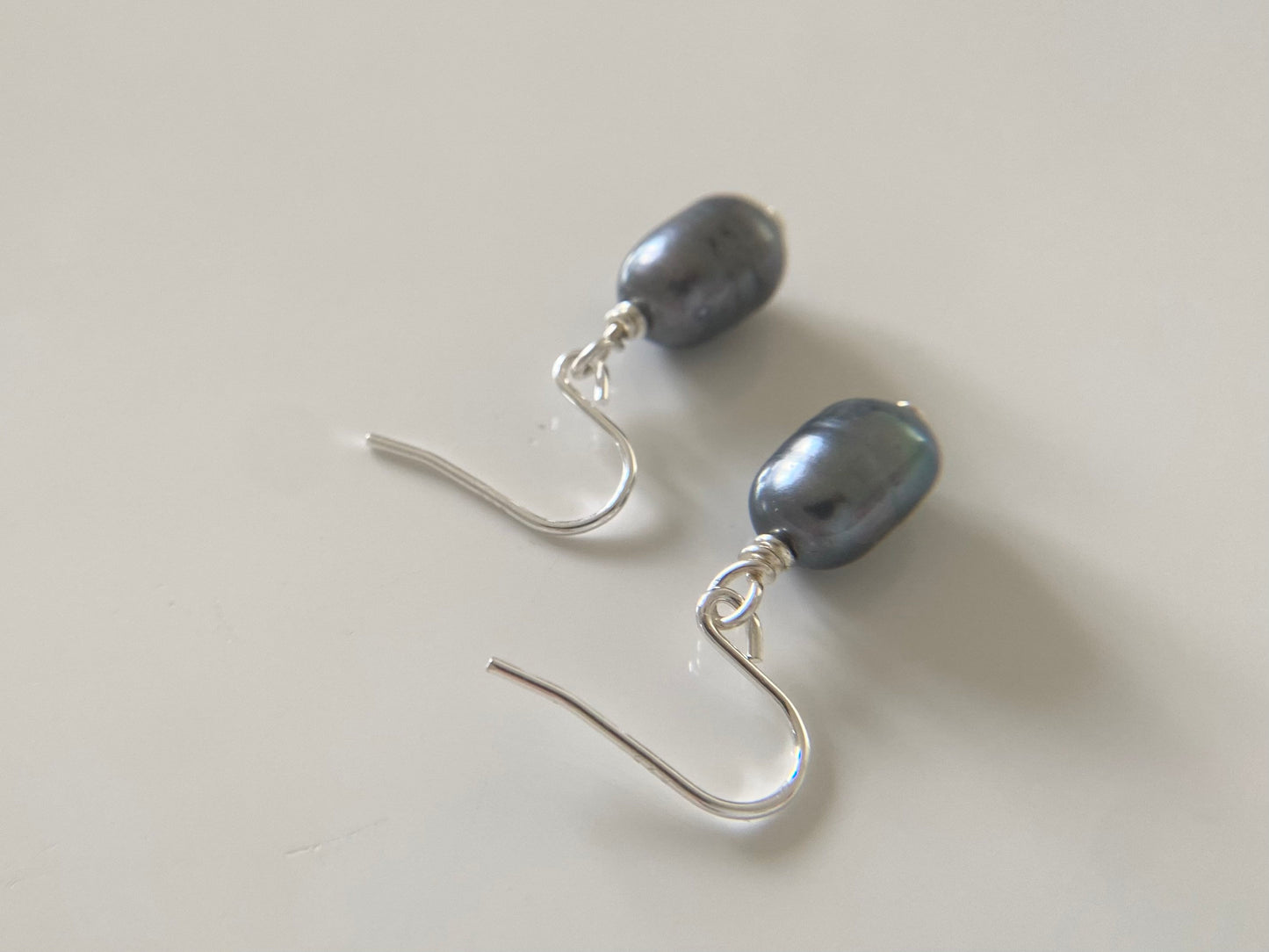 Silver Earrings with Petite Peacock Pearls