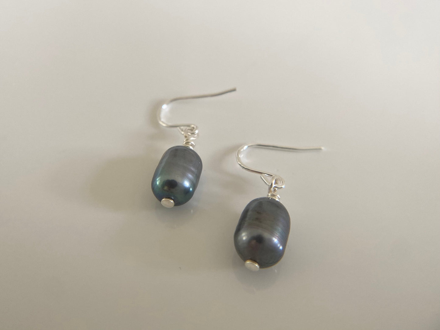 Silver Earrings with Petite Peacock Pearls