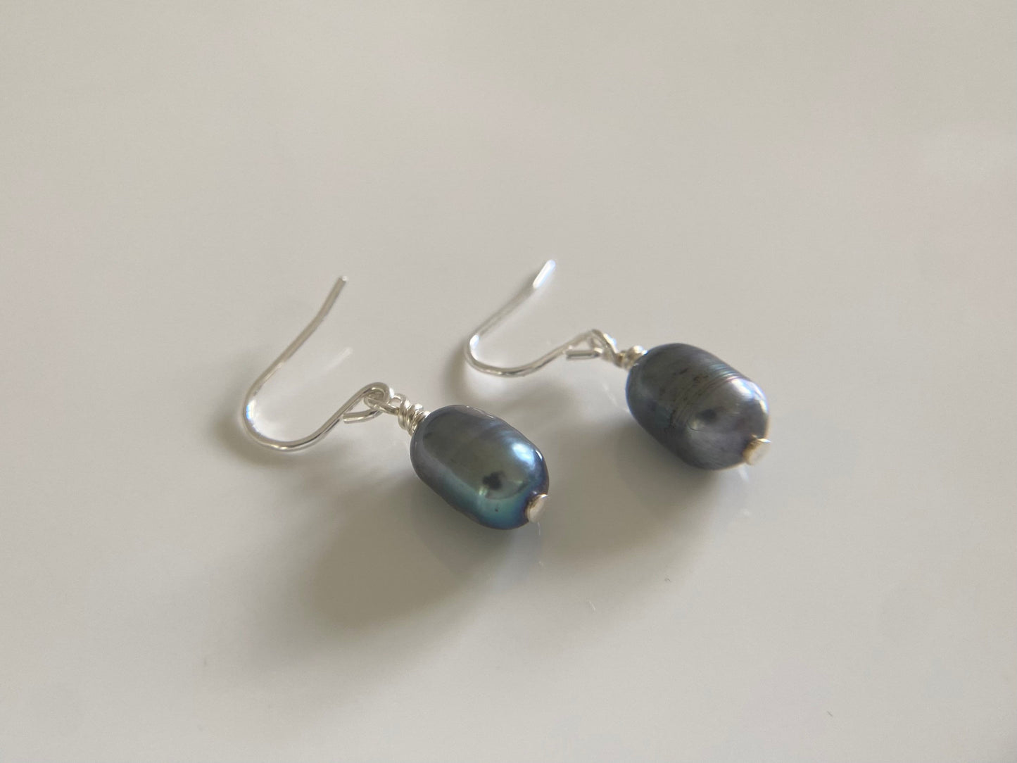 Silver Earrings with Petite Peacock Pearls