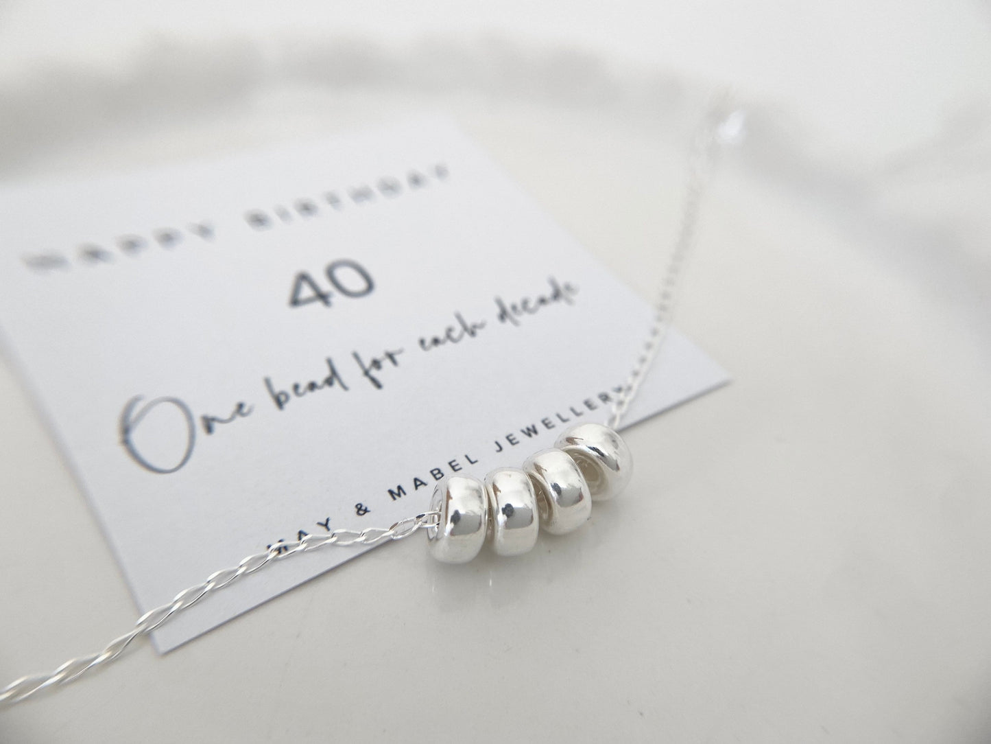 40th Birthday Sterling Silver Necklace with Rondelle Beads