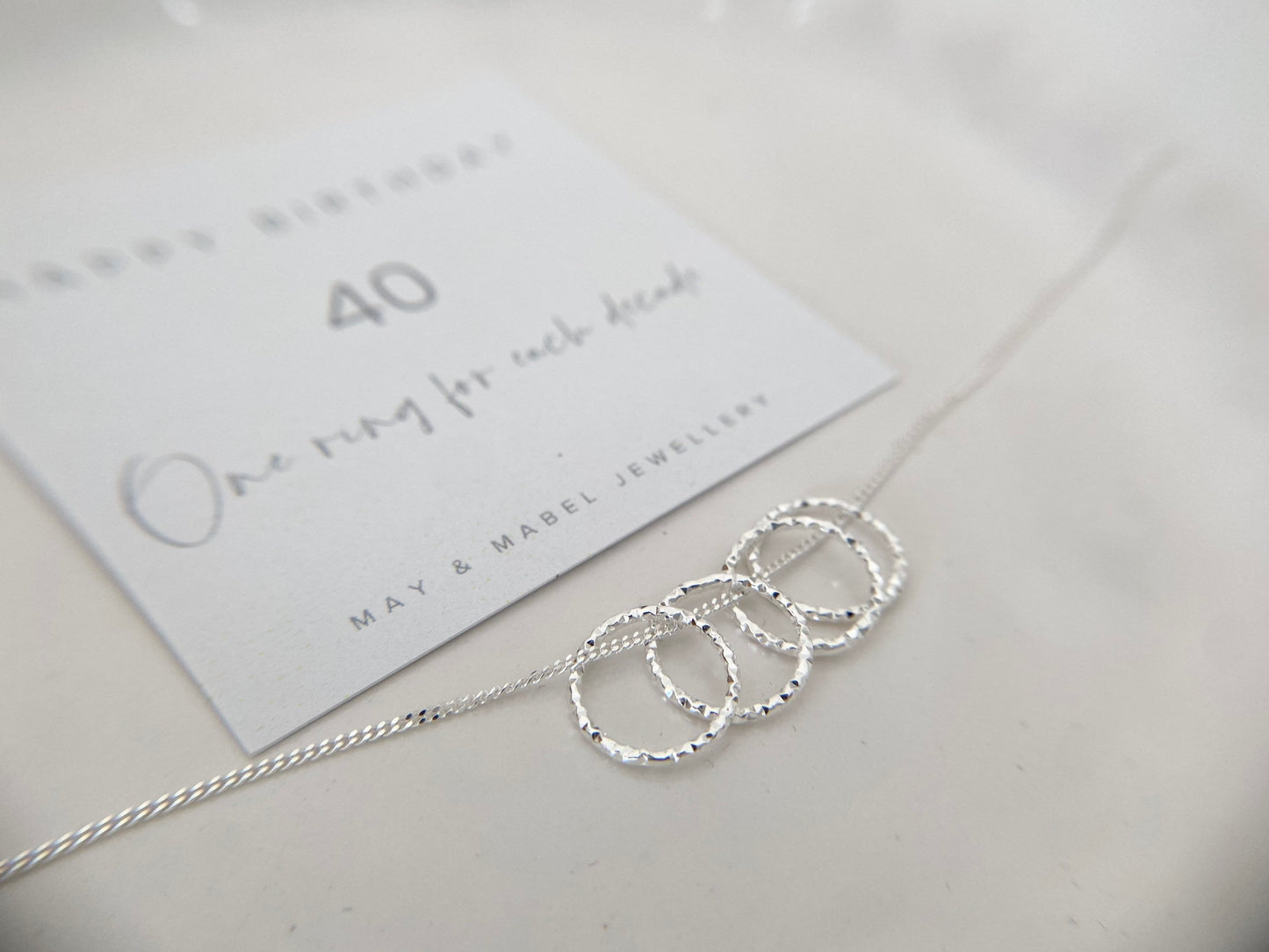 40th Birthday Sterling Silver Necklace with Diamond Cut Rings