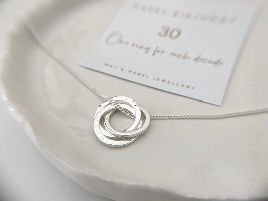 Silver 30th birthday ring necklace