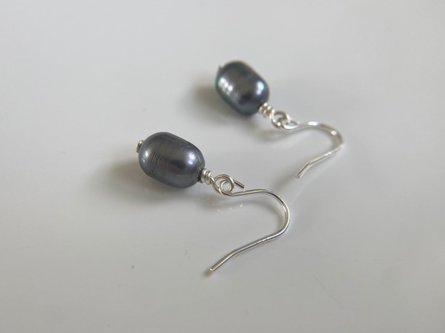 Silver Earrings with Petite Peacock Pearls