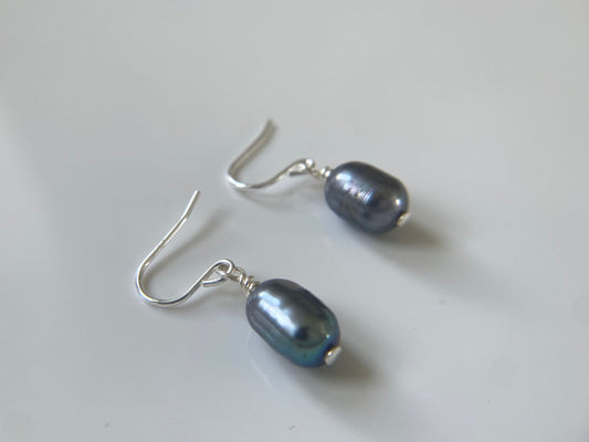 Silver Earrings with Petite Peacock Pearls