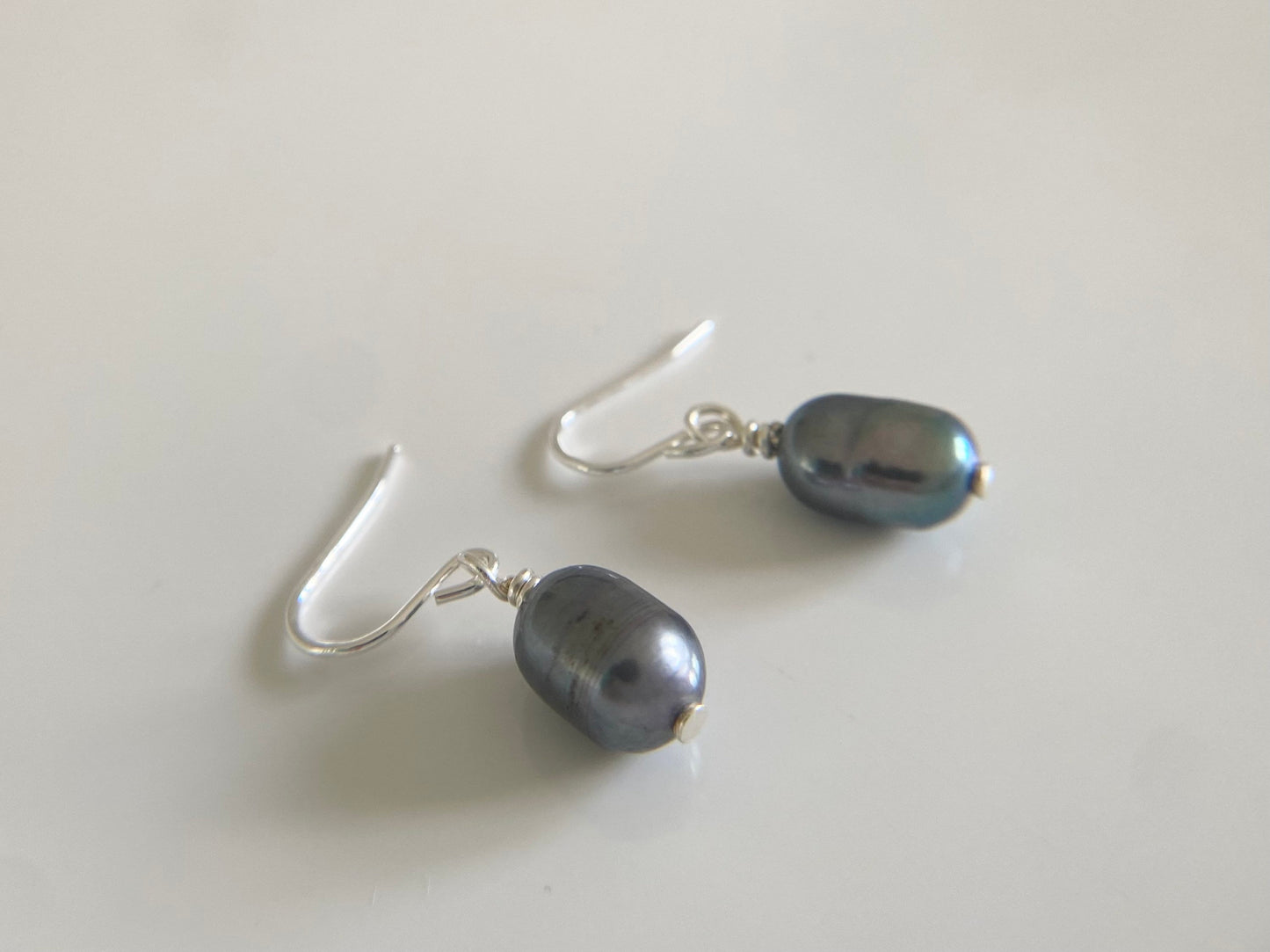 Silver Earrings with Petite Peacock Pearls