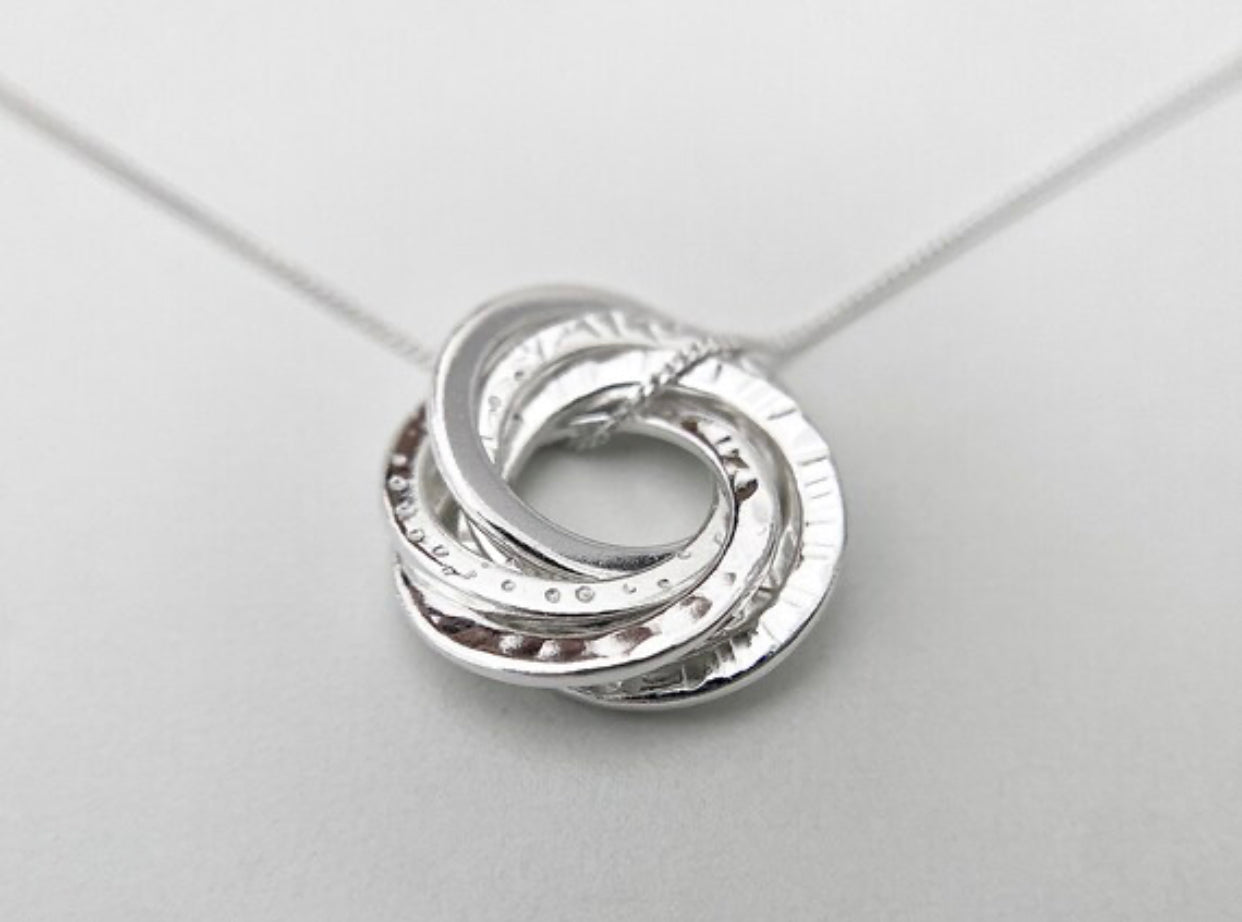 50th Birthday Sterling Silver Interlocking Multi-Texture Necklace