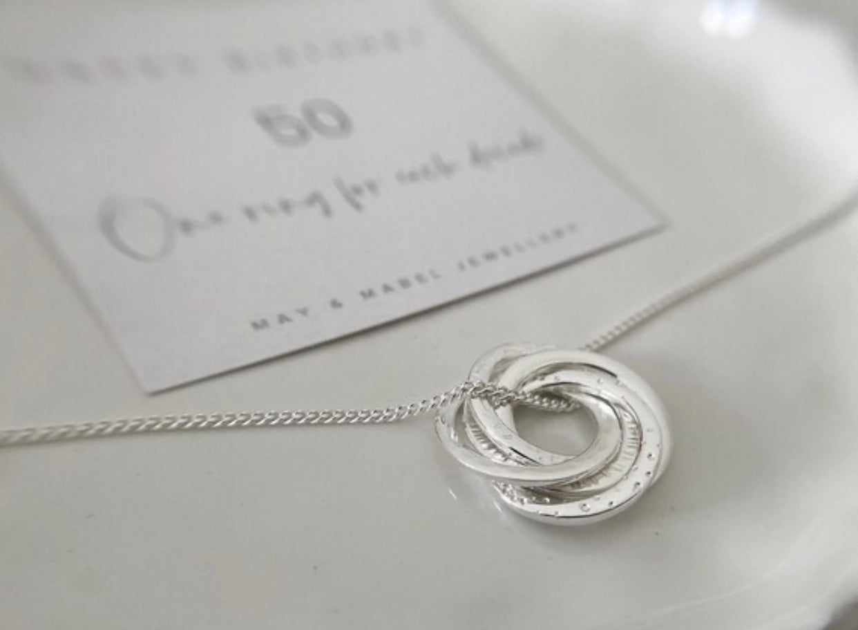 50th Birthday Sterling Silver Interlocking Multi-Texture Necklace