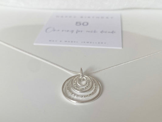 50th Birthday Sterling Silver Necklace for Five Decades